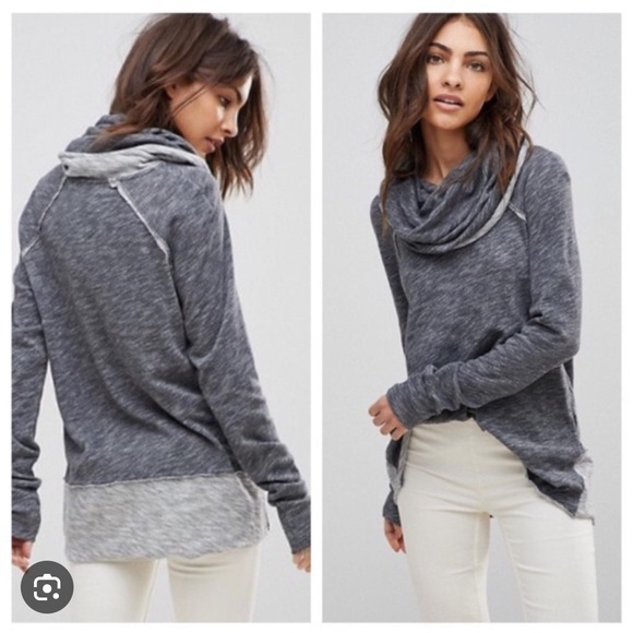 FREE PEOPLE Beach Cocoon Cowl Neck Pullover Cotton Sweater Grey - Picture 5 of 9